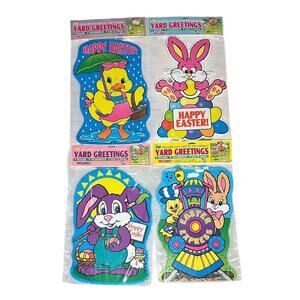Vtg Mello Smello Easter Yard Greetings Decor Signs 16x24 Lot 4 Bunnies Chicks